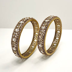 Serene Zircon Matte Shiny Gold Bangles