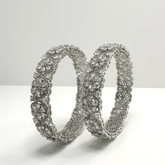 Fleur Zirconia Silver Bangles