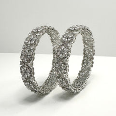 Fleur Zirconia Silver Bangles