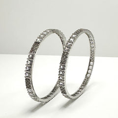 Thin Squared Silver American Diamond Bangles
