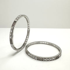 Thin Squared Silver American Diamond Bangles