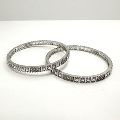 Thin Squared Silver American Diamond Bangles