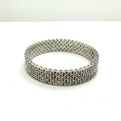 Set of 6 Multi Coloured Thin Silver Bangles