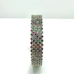 Set of 6 Multi Coloured Thin Silver Bangles