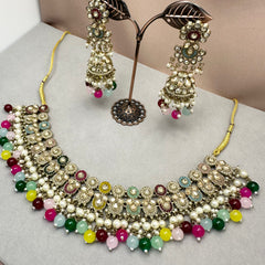 Multi Colour Kundan Necklace Set