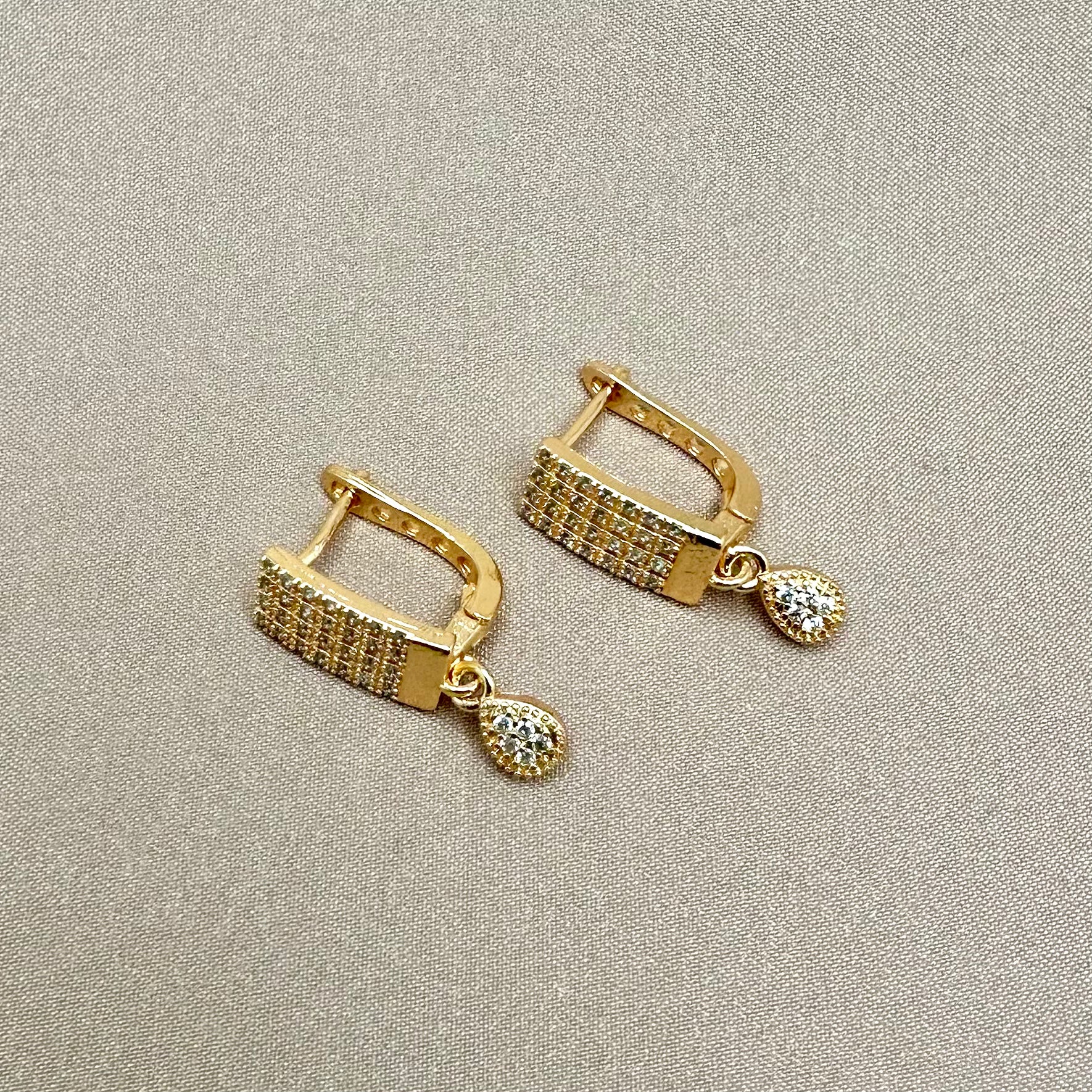 Rectangle Zircon Gold Earrings