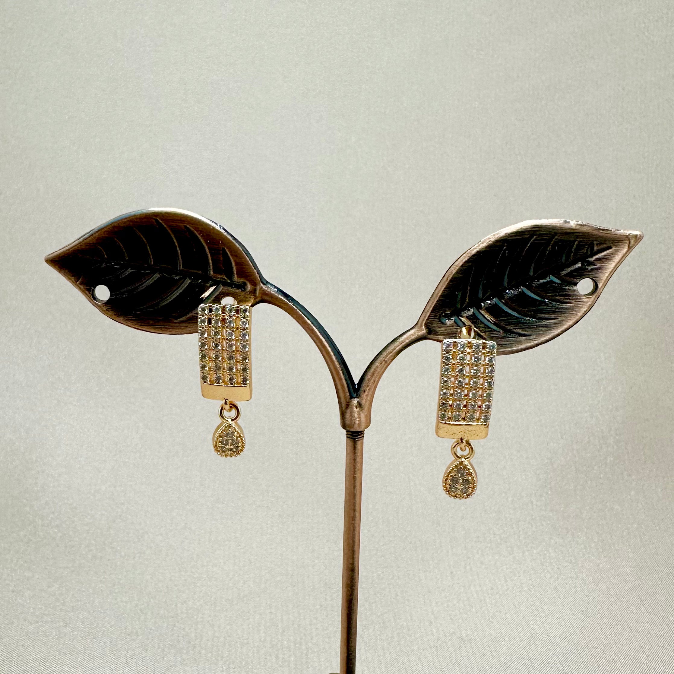 Rectangle Zircon Gold Earrings