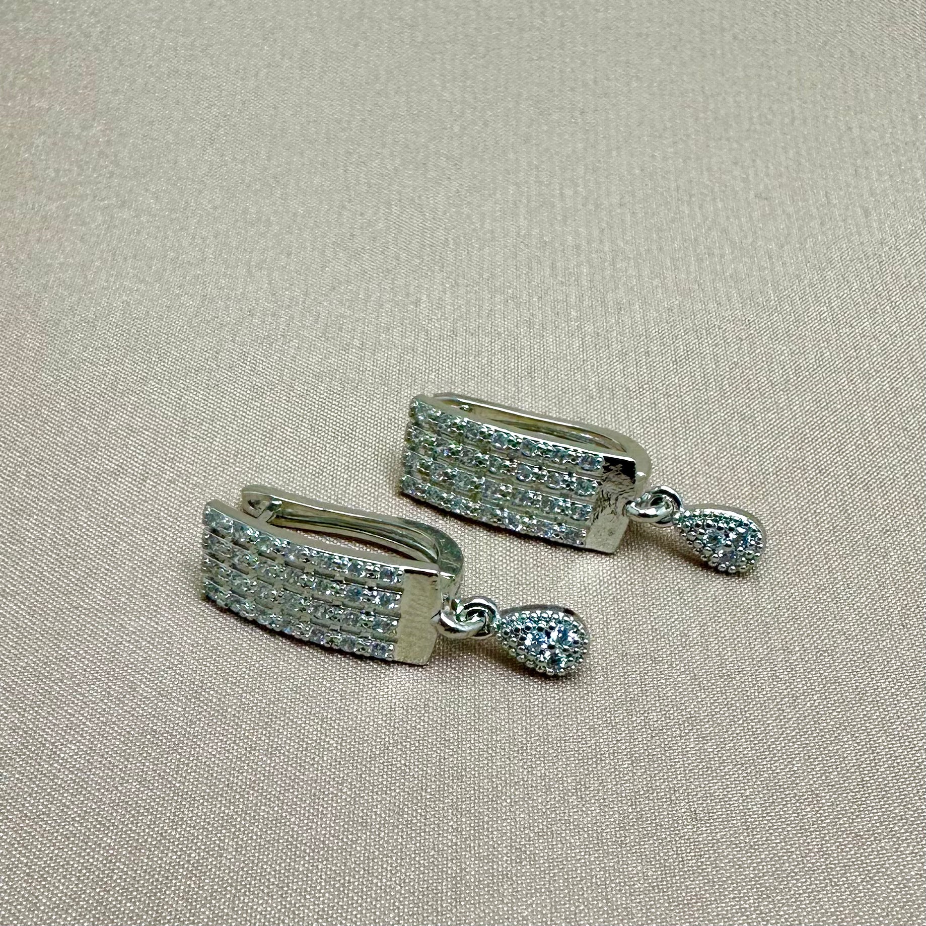 Rectangle Zircon Silver Earrings