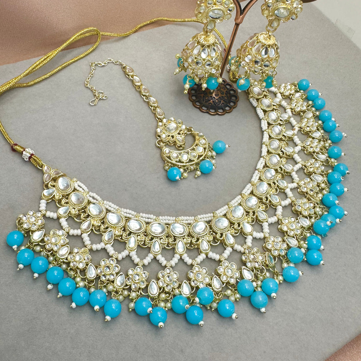 Blue Kundan Necklace Set