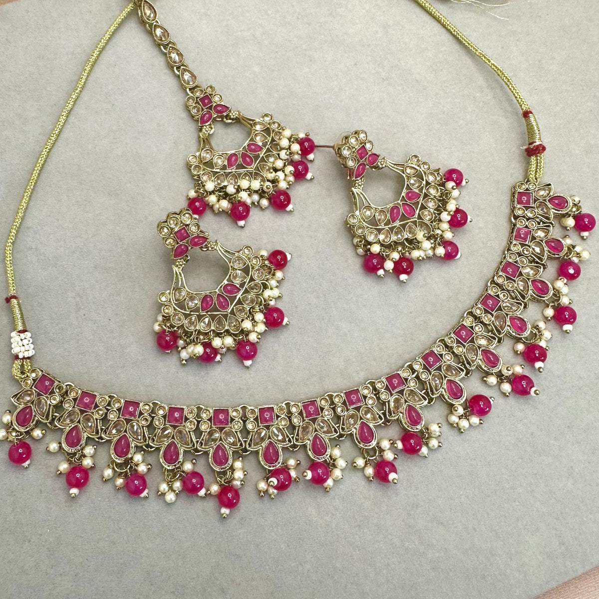 Pink Kundan Necklace Set